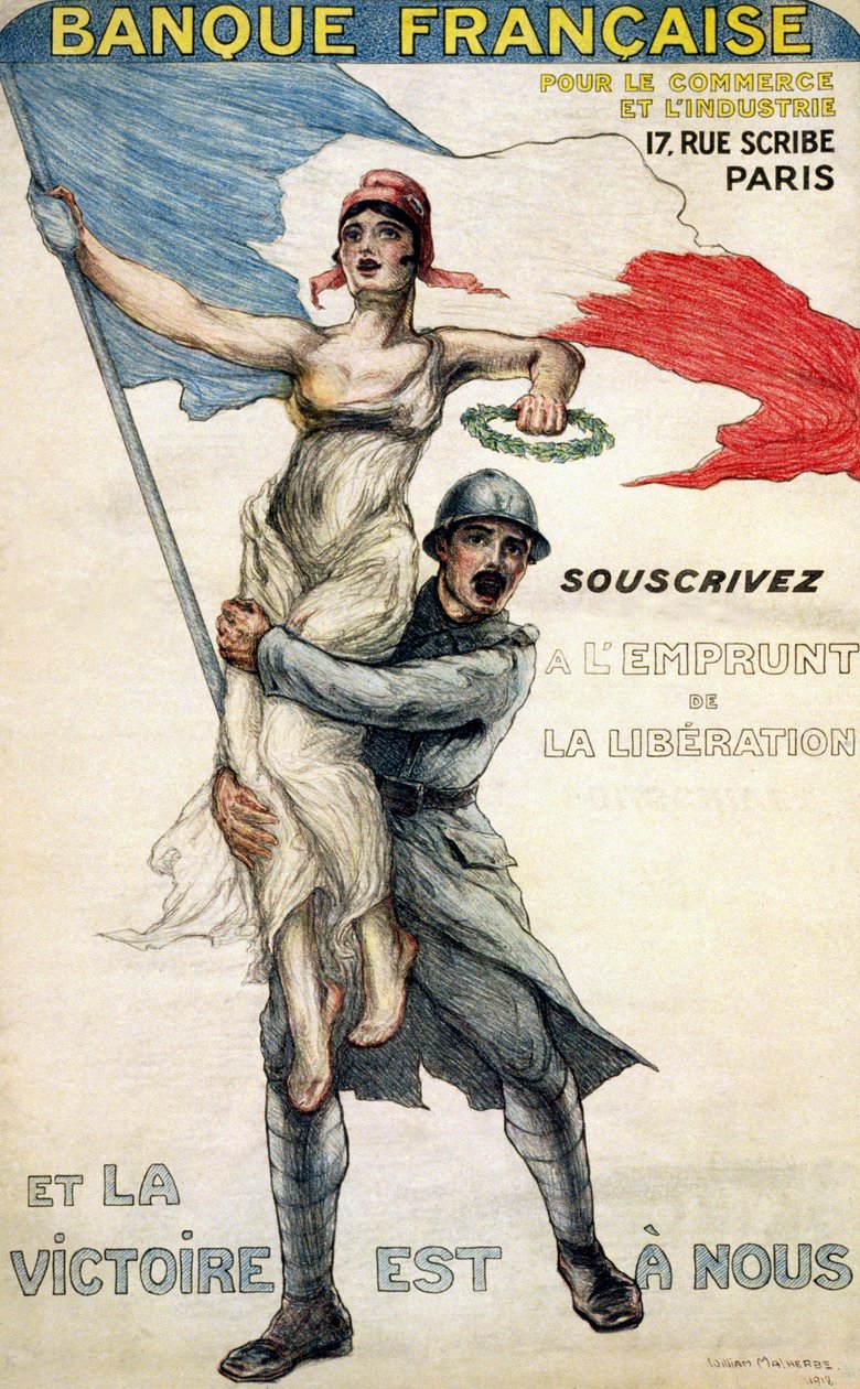 Banco Francês de Comércio e Indústria. Cartaz para o empréstimo nacional: "Assine o empréstimo de libertação e a vitória é própria" - doente. por William Malherbe de William Malherbe