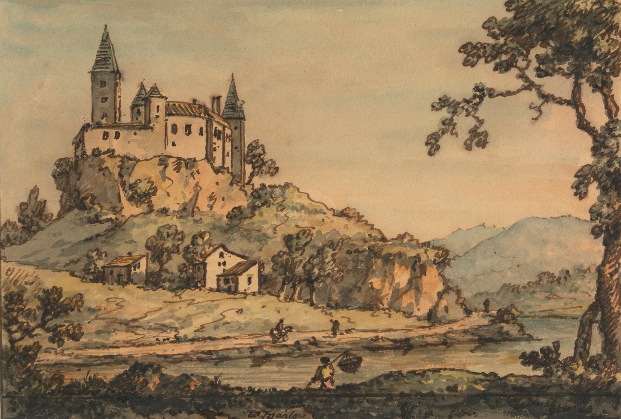Castelo com vista para um rio de William Marlow