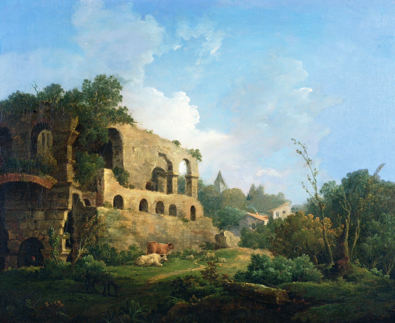 Paisagem italianizada com uma casa perto de ruínas clássicas de William Marlow