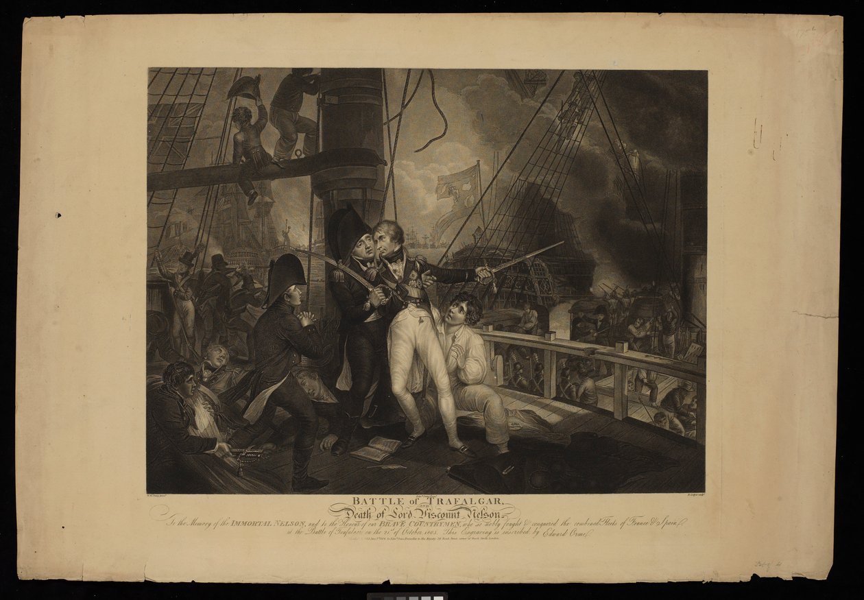 Batalha de Trafalgar e morte de Lord Viscount Nelson de William Marshall (after) Craig