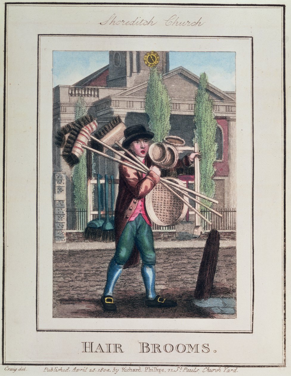 Vassouras, Shoreditch Church, de &39;Cries of London&39;, pub. por Richard Phillips (1778-1851) 1804 de William Marshall Craig