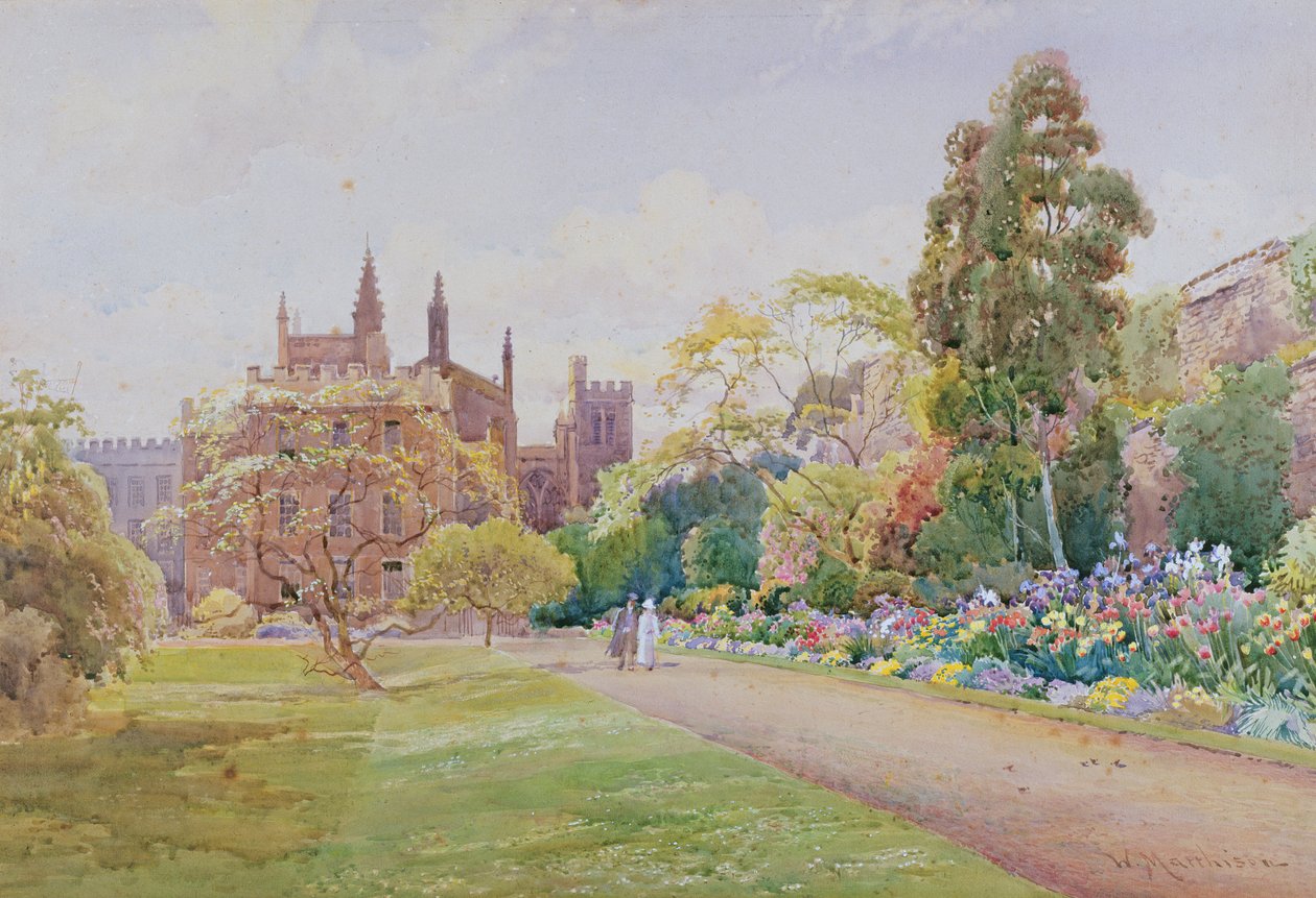 A longa caminhada e fronteira flor em maio - New College, Oxford, c.1918 de William Matthison