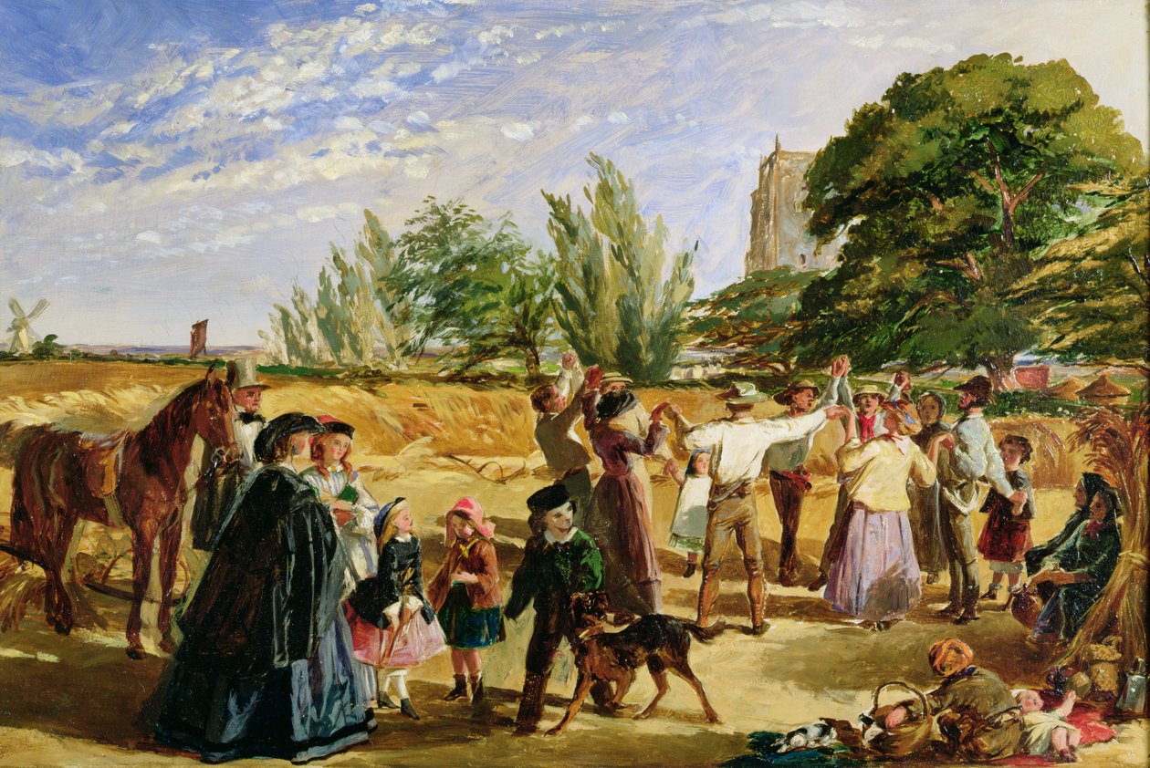 Uma cena da colheita em Norfolk: sketch for &39;Hello Largesse&39;, 1861 de William Maw Egley