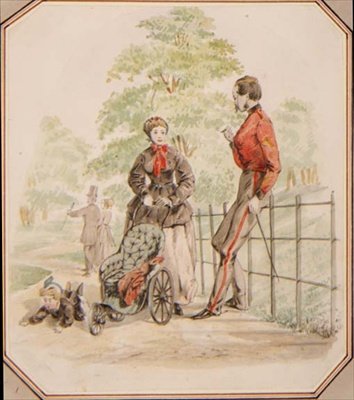 Uma Jovem Enfermeira negligenciando sua carga, c.1865 (aquarela) de William McConnell