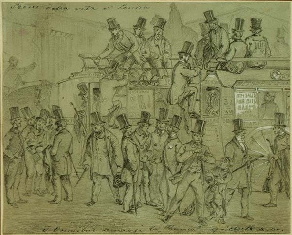 Omnibuses no Banco, Nove da manhã, funcionários chegando ao Banco de Inglaterra de William McConnell