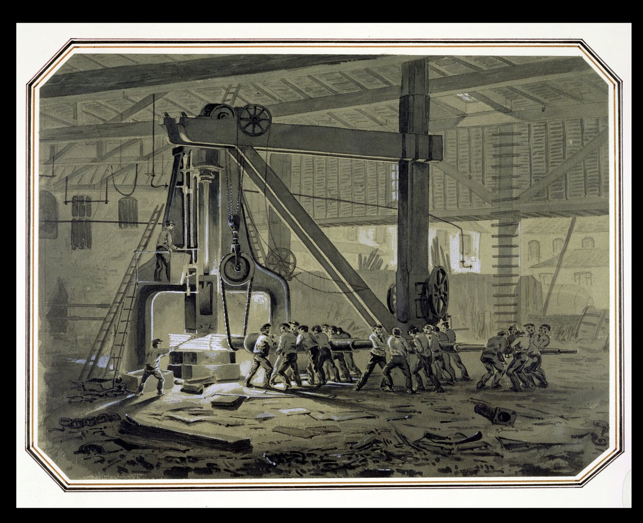 The Steam Hammer (lápis e lavagem aumentados com branco) de William McConnell