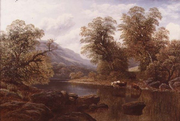 Paisagem com Rio e Gado (óleo sobre tela) de William Mellor