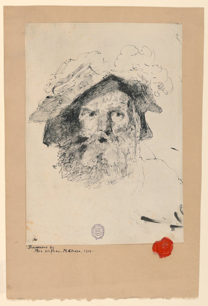 Desenho, Cabeça de um homem barbudo, 1872-78 de William Merritt Chase