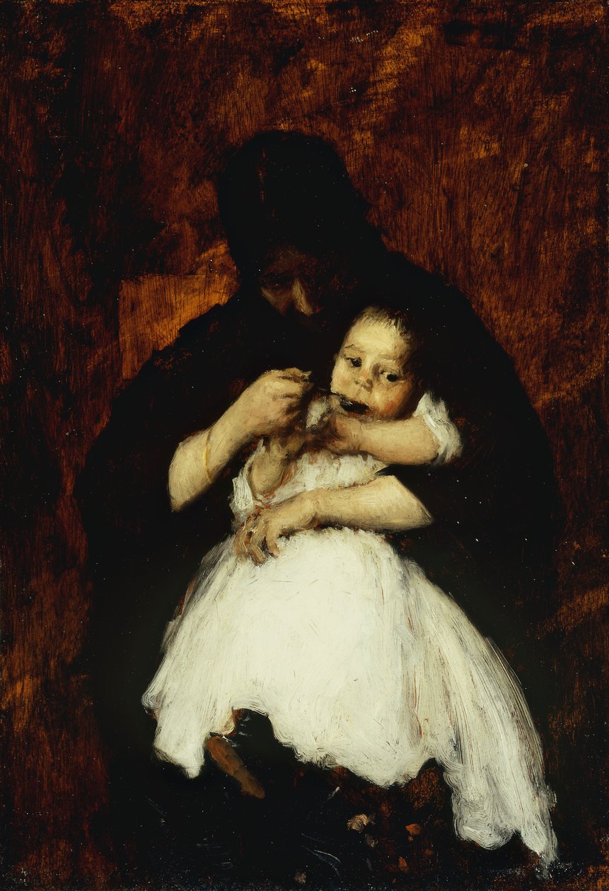 Alimentando o bebê, 1886 de William Merritt Chase
