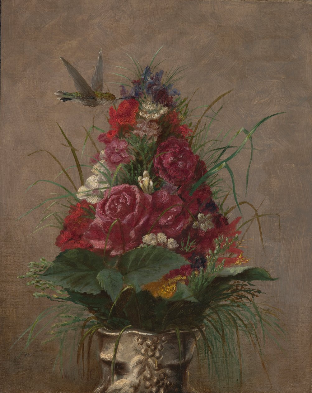 Natureza Morta Floral com Beija-flor de William Merritt Chase