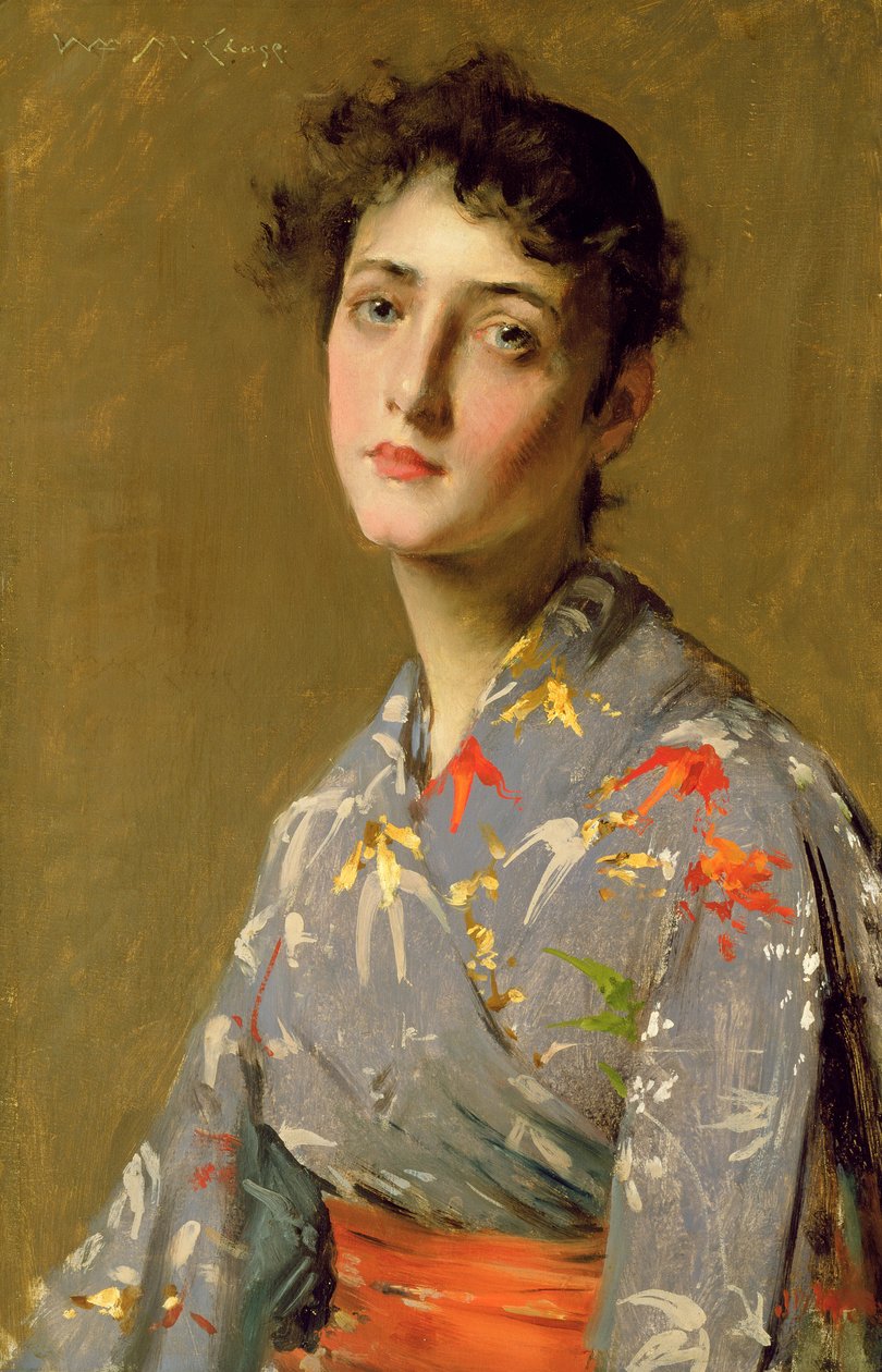 Garota em fantasia japonesa, c.1888 (óleo sobre tela) de William Merritt Chase
