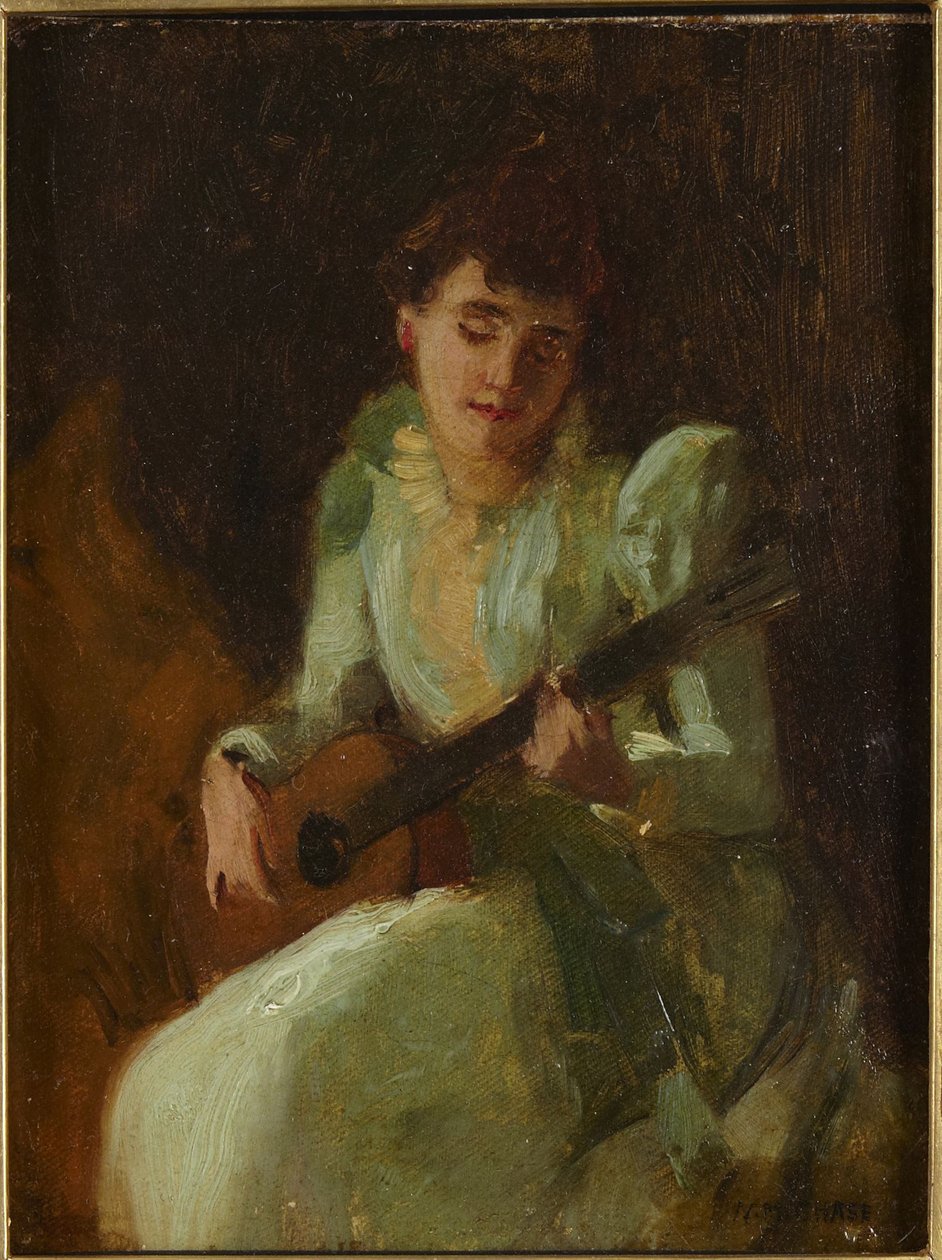 Senhora a tocar guitarra de William Merritt Chase