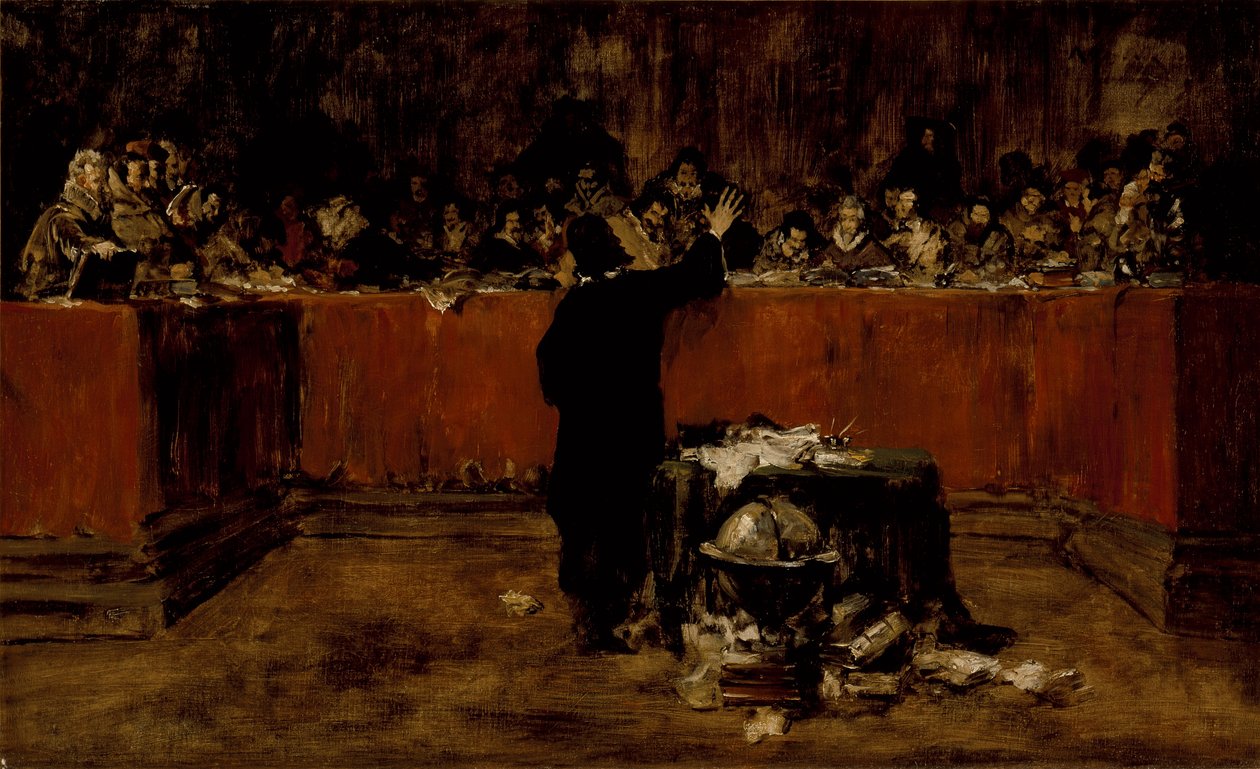 Esboço para um quadro - Colombo perante o Conselho de Salamanca (B) (Cristóvão Colombo perante o Conselho espanhol) de William Merritt Chase
