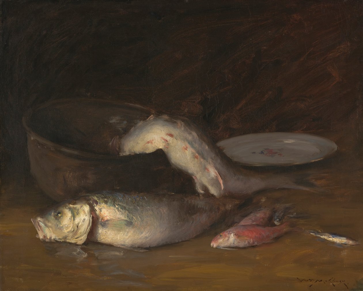 Natureza Morta com Peixes, c.1910 (óleo sobre tela) de William Merritt Chase