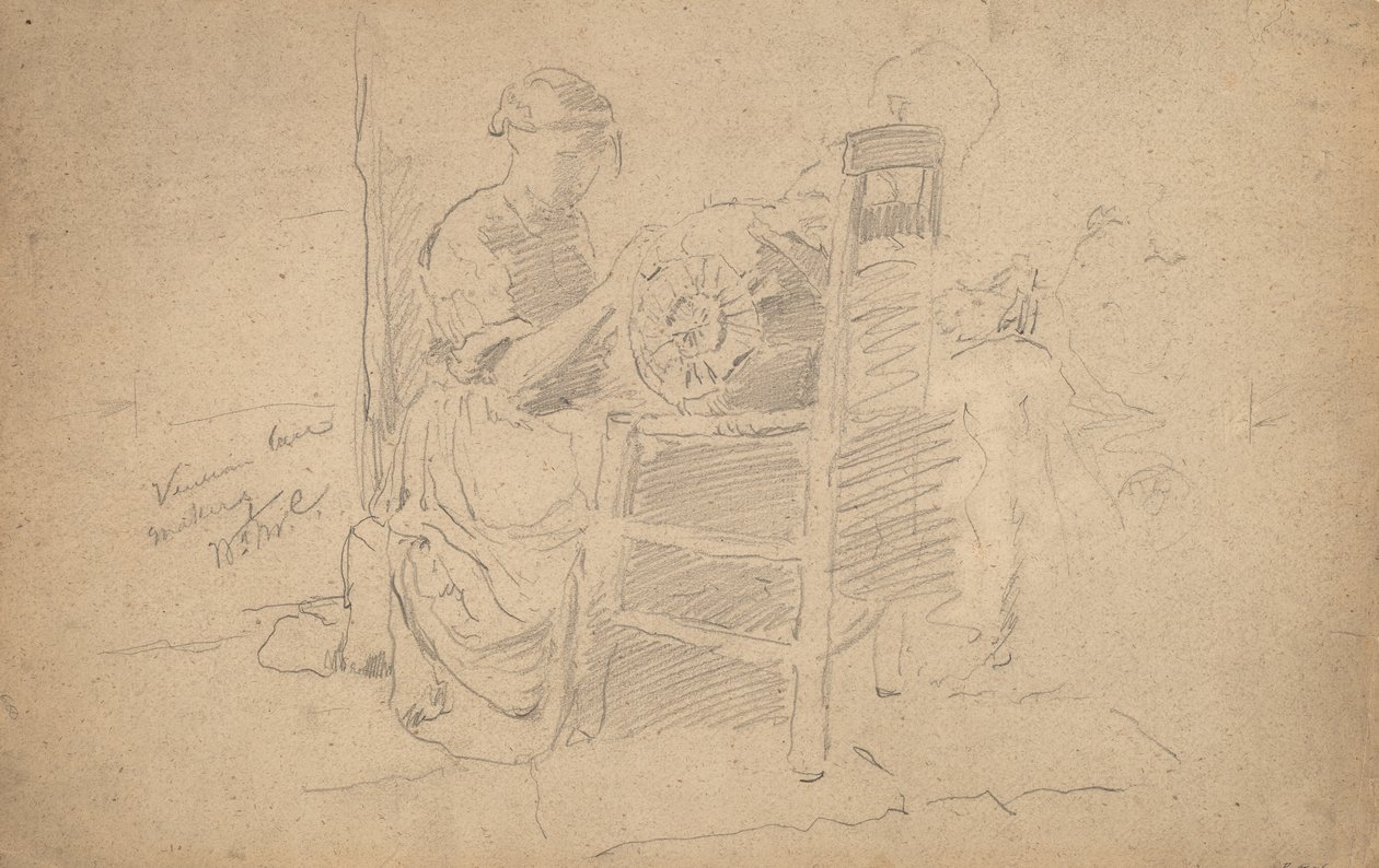 Fabricação de rendas venezianas, 1877-8 (grafite sobre papel) de William Merritt Chase