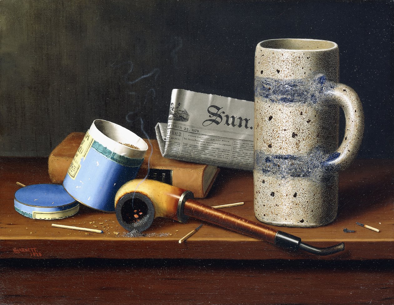 Natureza-morta com caixa de tabaco azul, 1878 de William Michael Harnett
