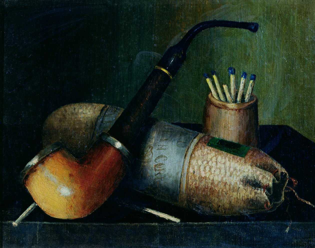 Ainda vida de tabaco para cachimbo e fósforos de William Michael Harnett