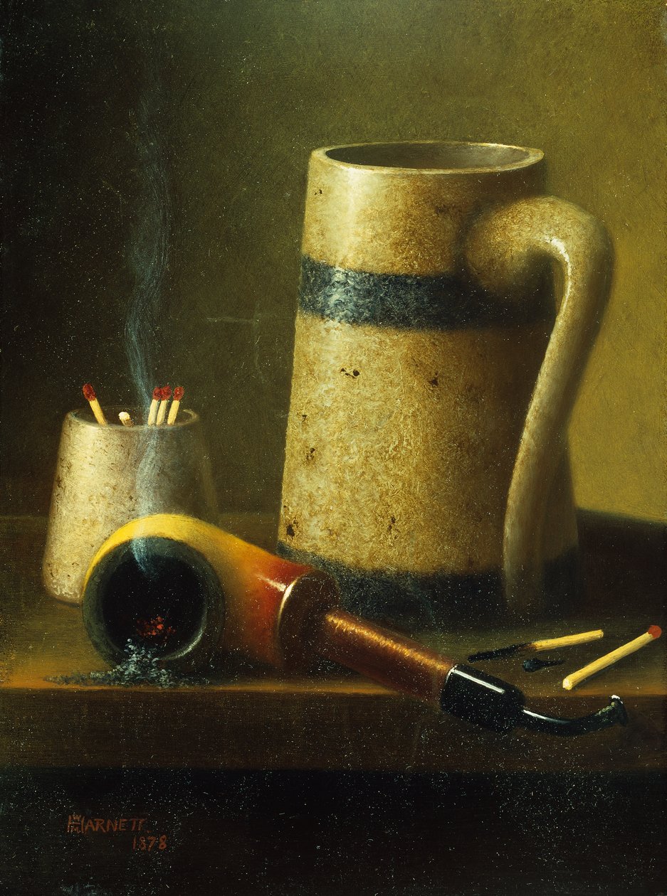 Natureza Morta com Tubo, Caneca e Fósforos (óleo sobre tela) de William Michael Harnett