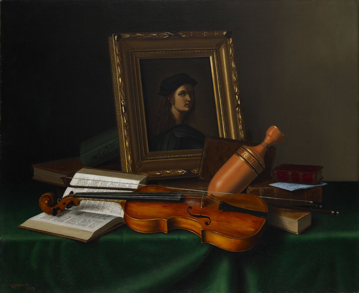 Natureza-morta com retrato de Rafael de William Michael Harnett