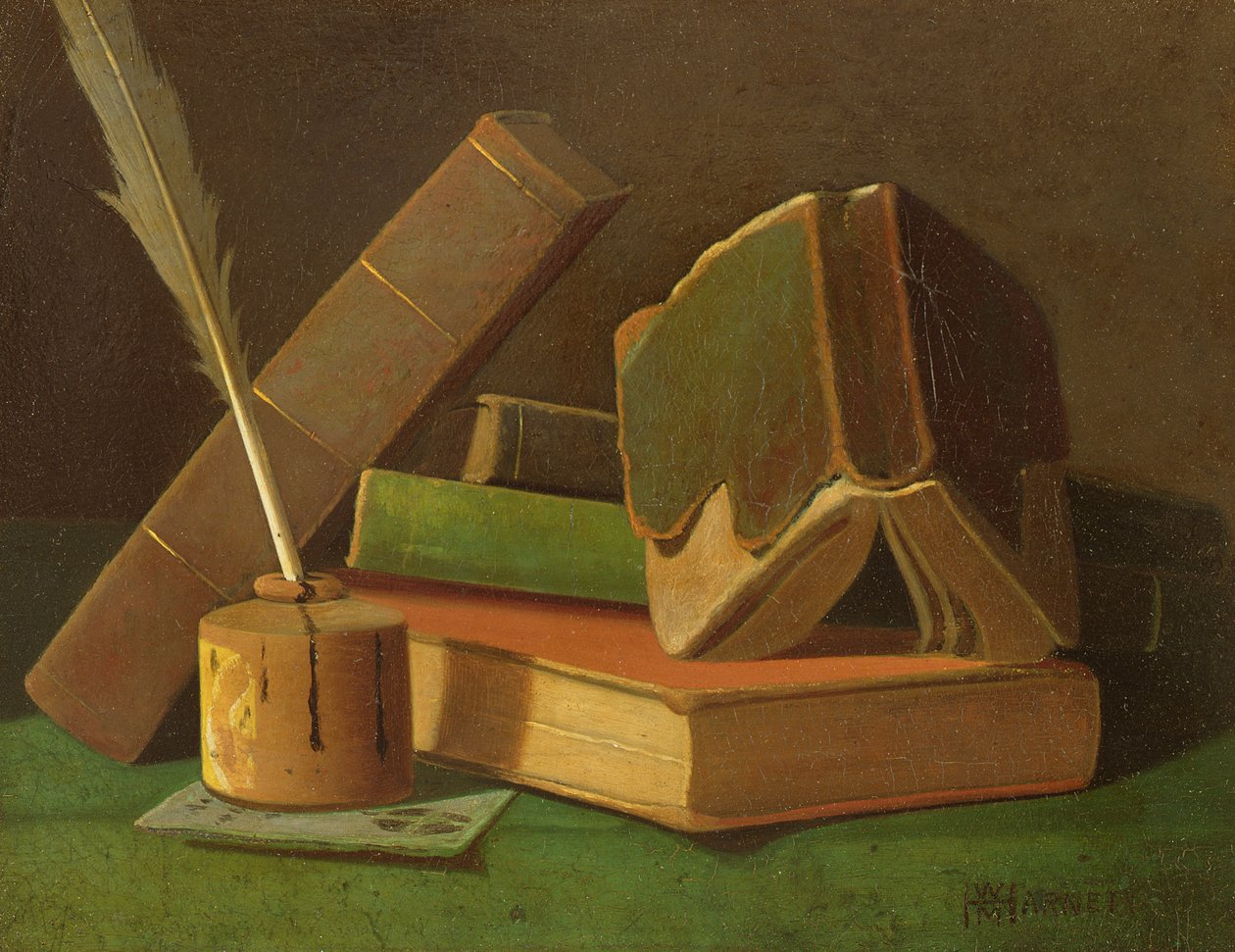 Ainda vida com livros e tinta bem de William Michael Harnett