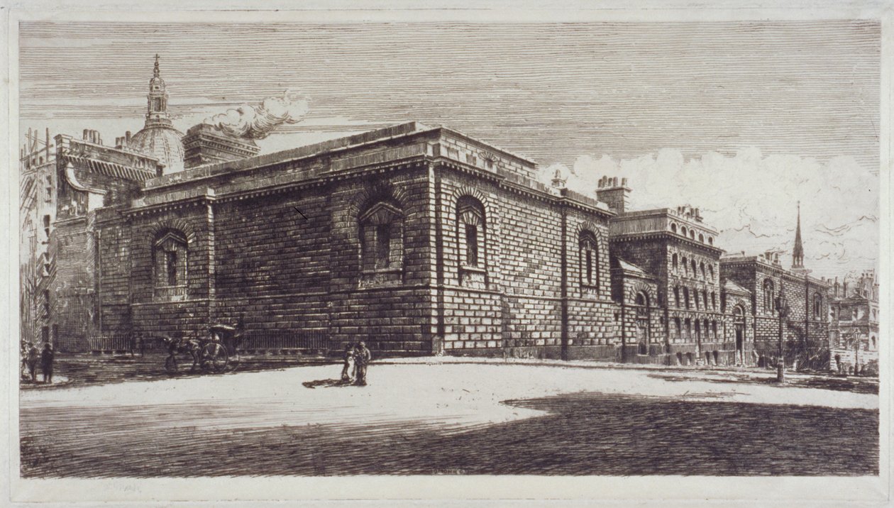 Vista da prisão de Newgate, Old Bailey, de Newgate Street, City of London, c1900 de William Monk