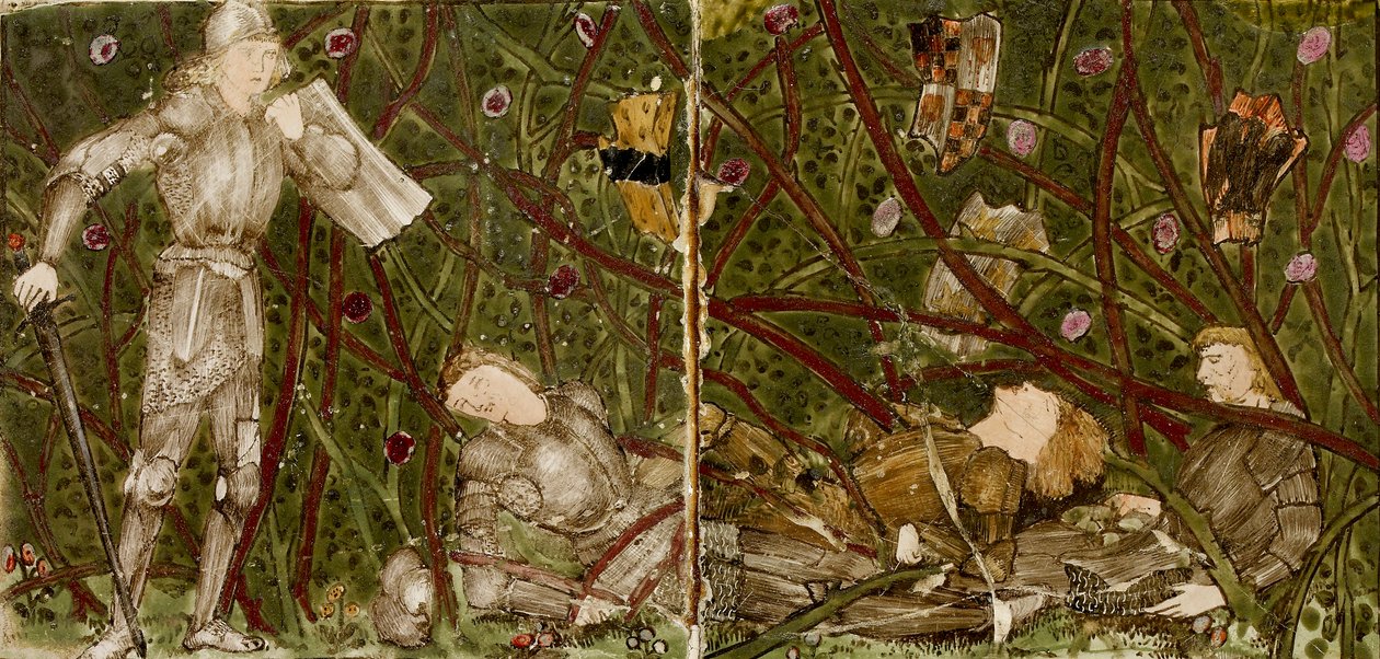 Dezesseis azulejos formam oito ilustrações do conto 