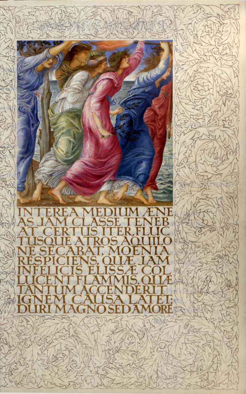 Navios em chamas, ilustração de "Vênus e Enéias", abertura do Livro I da "Eneida" de Virgílio de William Morris