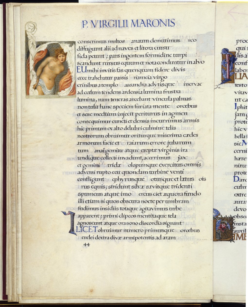 Cassandra encadernada, página 44 da "Eneida" de Virgílio de William Morris