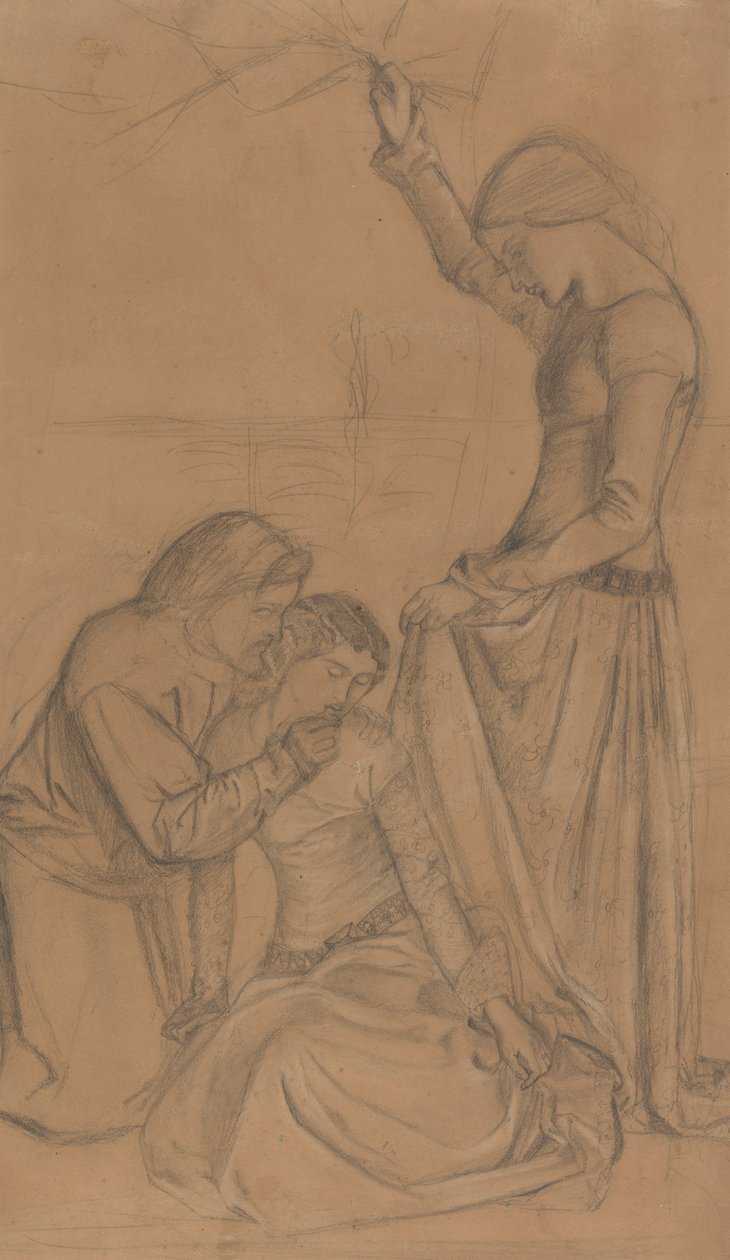 Composição de Três Figuras num Jardim de William Morris