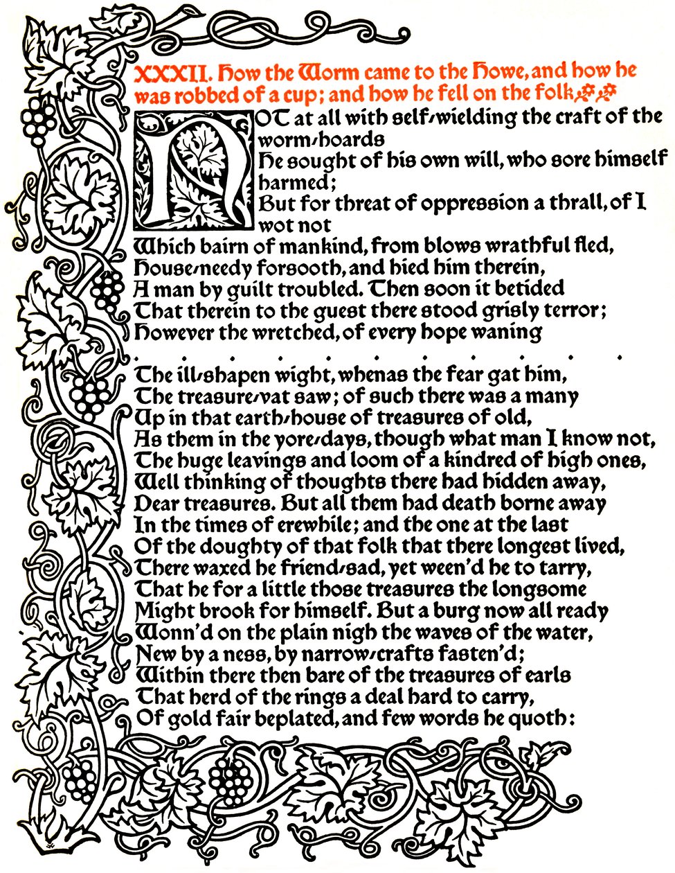 Kelmscott Press: Página do conto de Beowulf Impresso no tipo Troy, c.1895, 1914. de William Morris