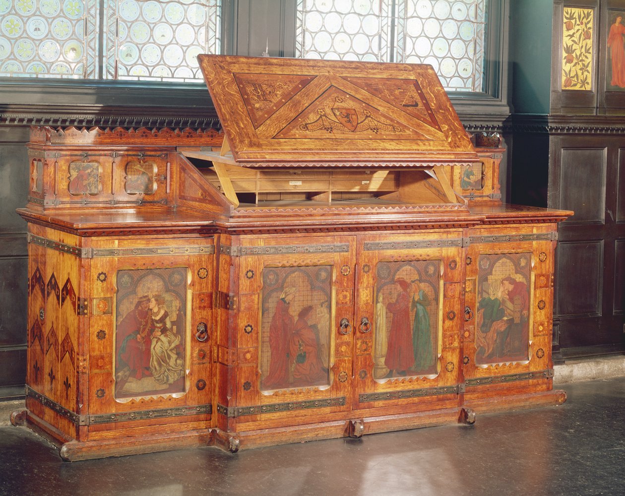 Gabinete de Lua de Mel do Rei Rene, desenhado por JP Seddon, 1862 (carvalho com painéis pintados) de William Morris