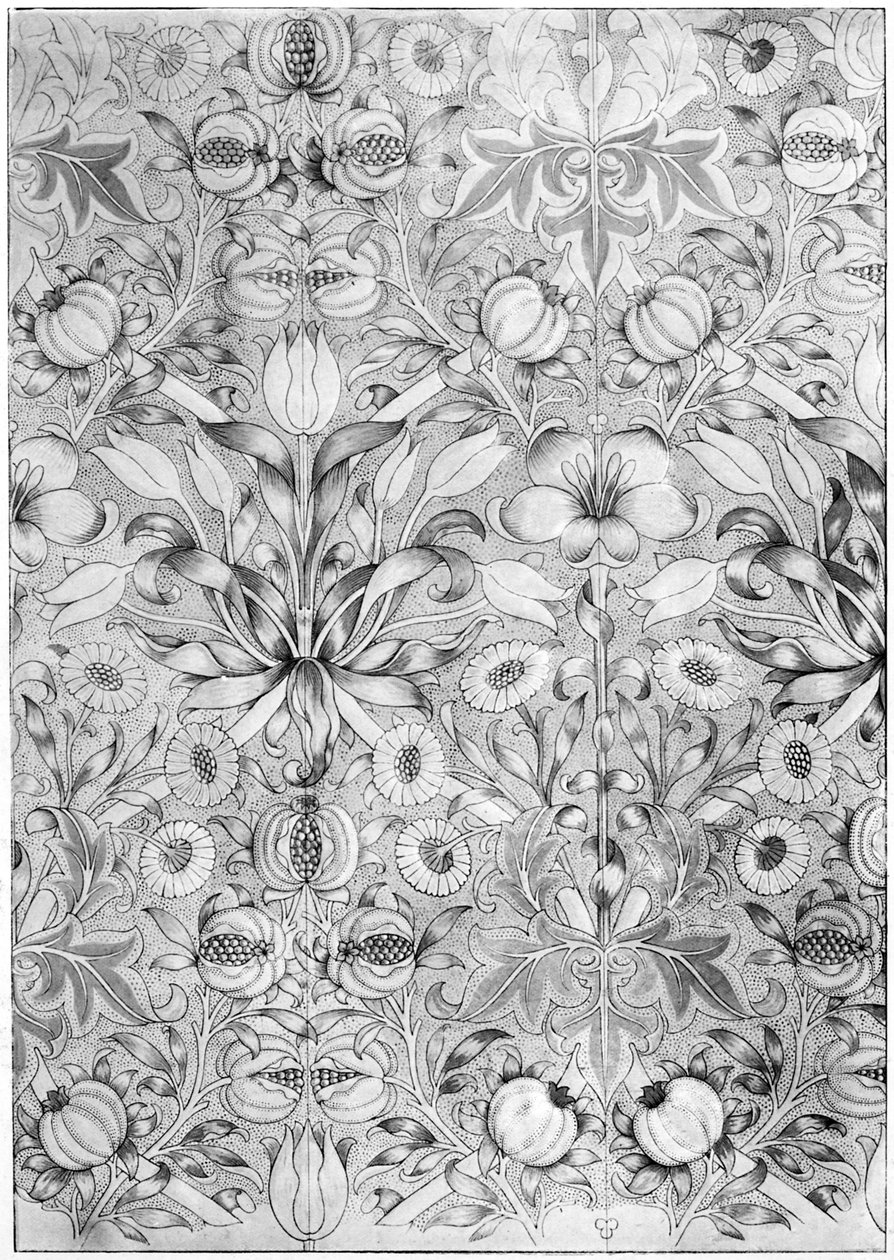 Papel de parede de padrão de lírio e romã, 1887 1934. de William Morris