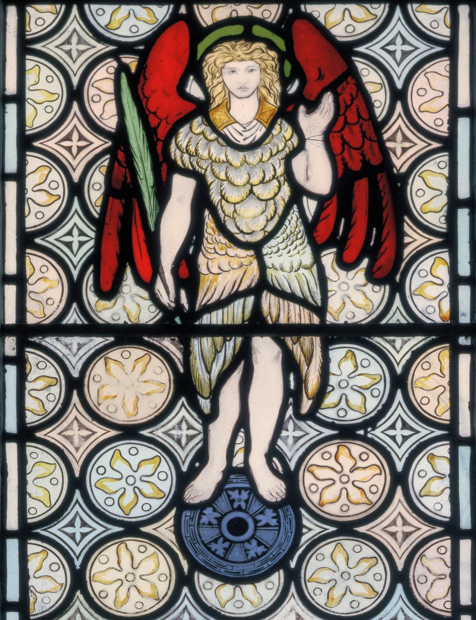 Serafim ou anjo, projetado em 1865 (vitral) de William Morris