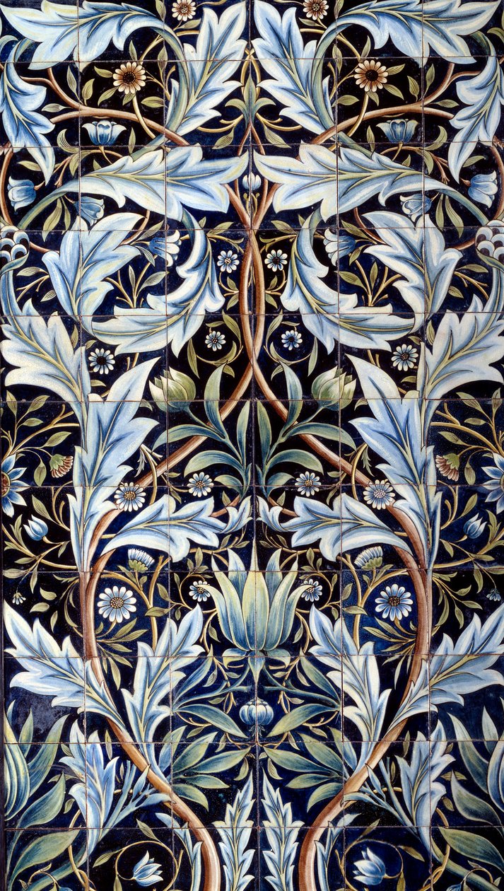 Painel de revestimento de parede (66 azulejos) feito por William Morris (1834-1896) e William Frend de Morgan (1839-1917) em faiança. De Membland Hall para Edward Charles Baring. Chelsea, Inglaterra. 1876-1877 Sol. 1x635 m Paris, musee d