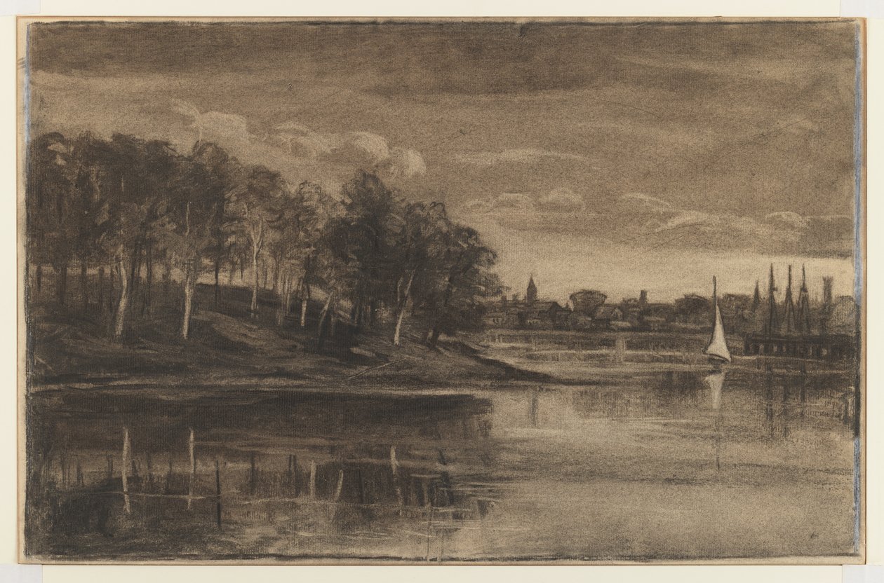 Paisagem - Cena do Lago (carvão e giz no papel) de William Morris Hunt