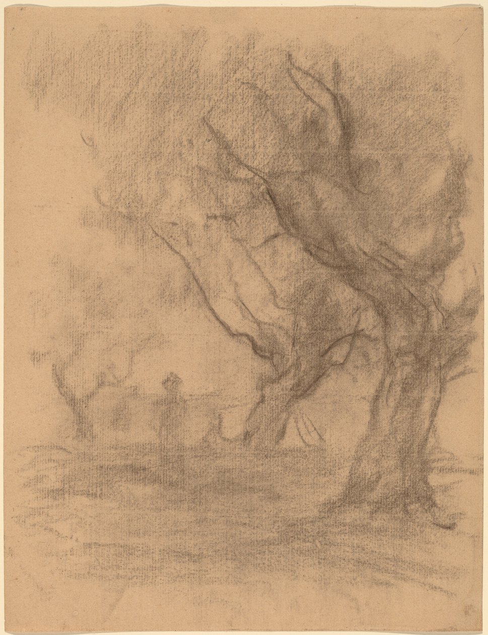 Mulher em pé debaixo de duas árvores de William Morris Hunt