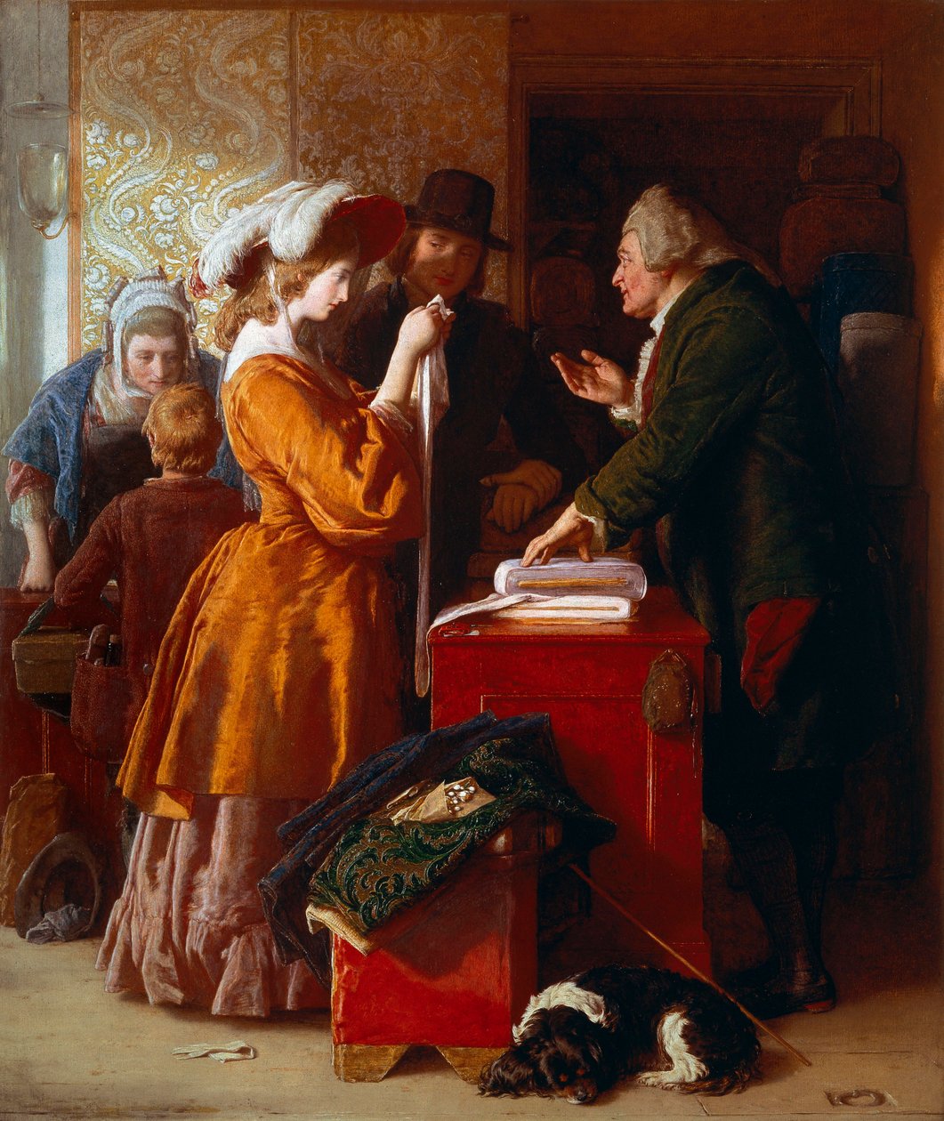 “" Escolhendo o vestido de noiva "" Detalhe. Pintura de William Mulready (1786-1863). 1845. Londres. Victoria and Albert Museum. de William Mulready