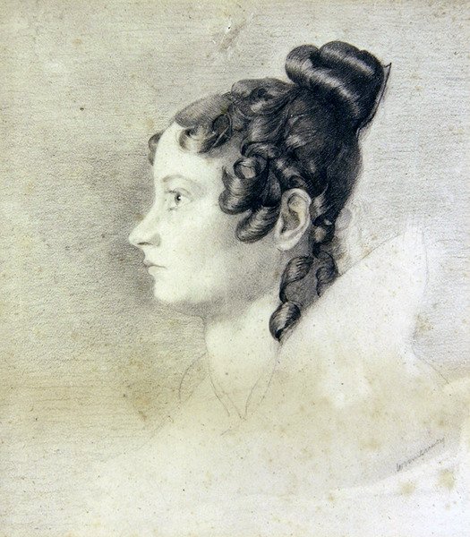 Retrato de Charlotte Rolfe (lápis e lápis de cor sobre papel) de William Mulready