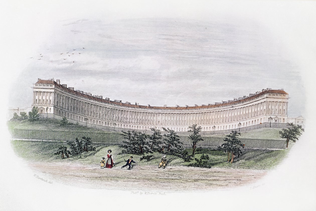 Royal Crescent, Bath, do parque, gravado por J. Shury, c.1840 de William N. Hardwick of Bath