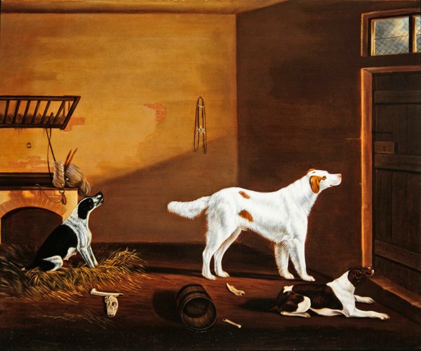 Três cães em um estábulo de William Nedham