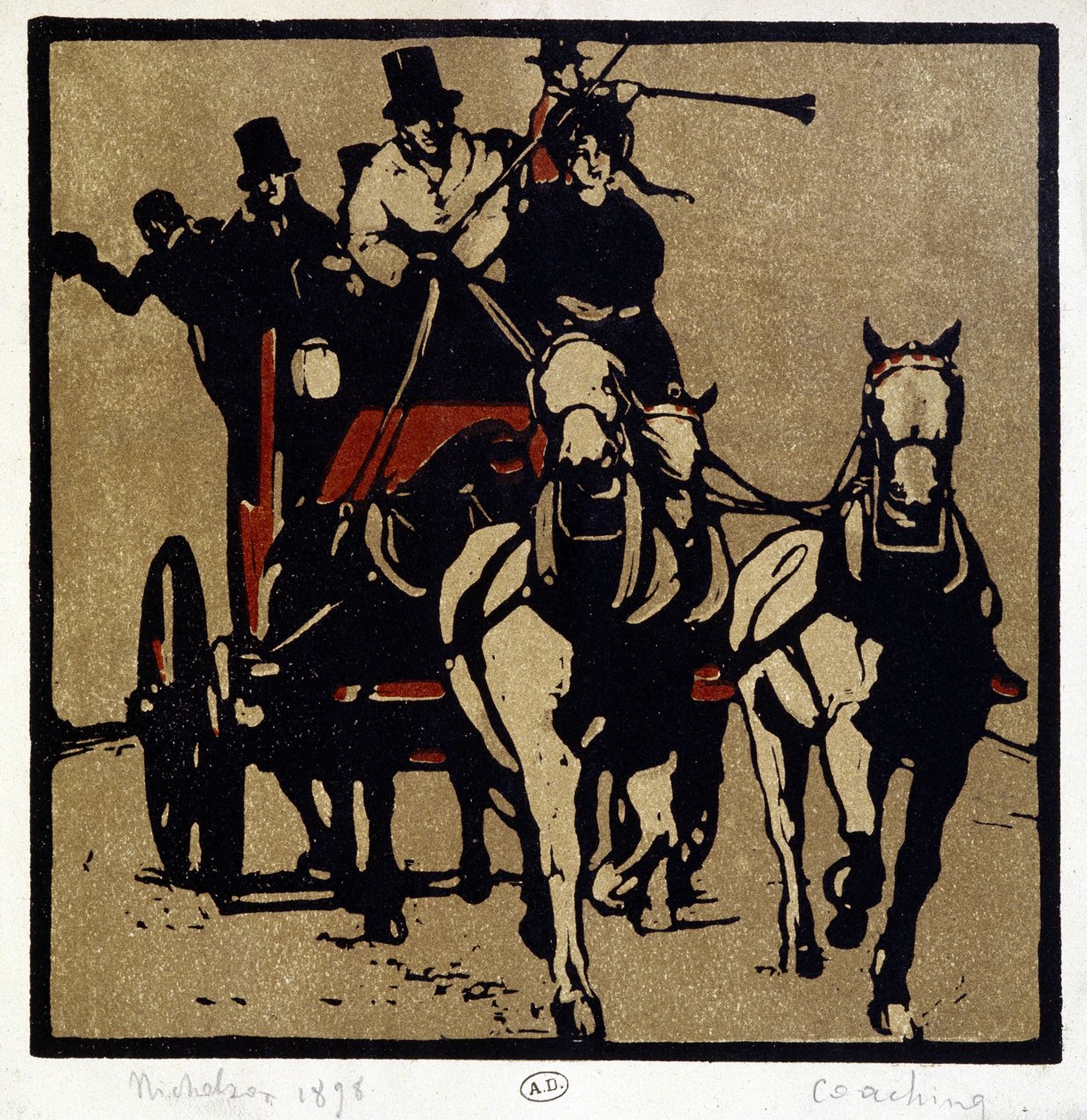 Uma carruagem ou uma diligência: "Coaching" - por William Nicholson (1872-1949) de William Nicholson