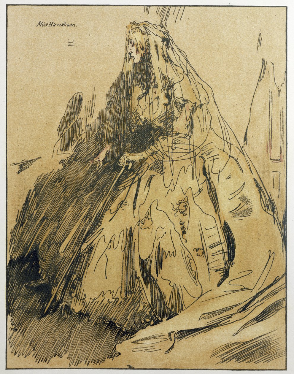 Miss Havisham, ilustração de "Personagens do Romance", publicada pela primeira vez em 1900 (cor litho) de William Nicholson