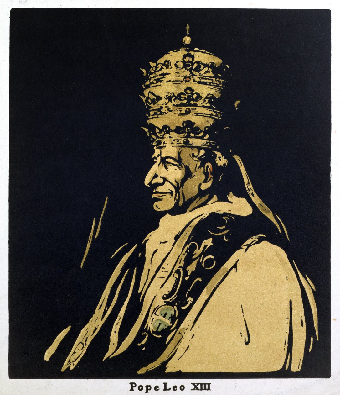 Papa Leão XIII, Gioacchino Vincenzo Raffaele Luigi Pecci (1878-1903) ilustração de "Twelve Portraits - Second Series", publicado em 1899 (bloco de madeira colorido à mão) de William Nicholson