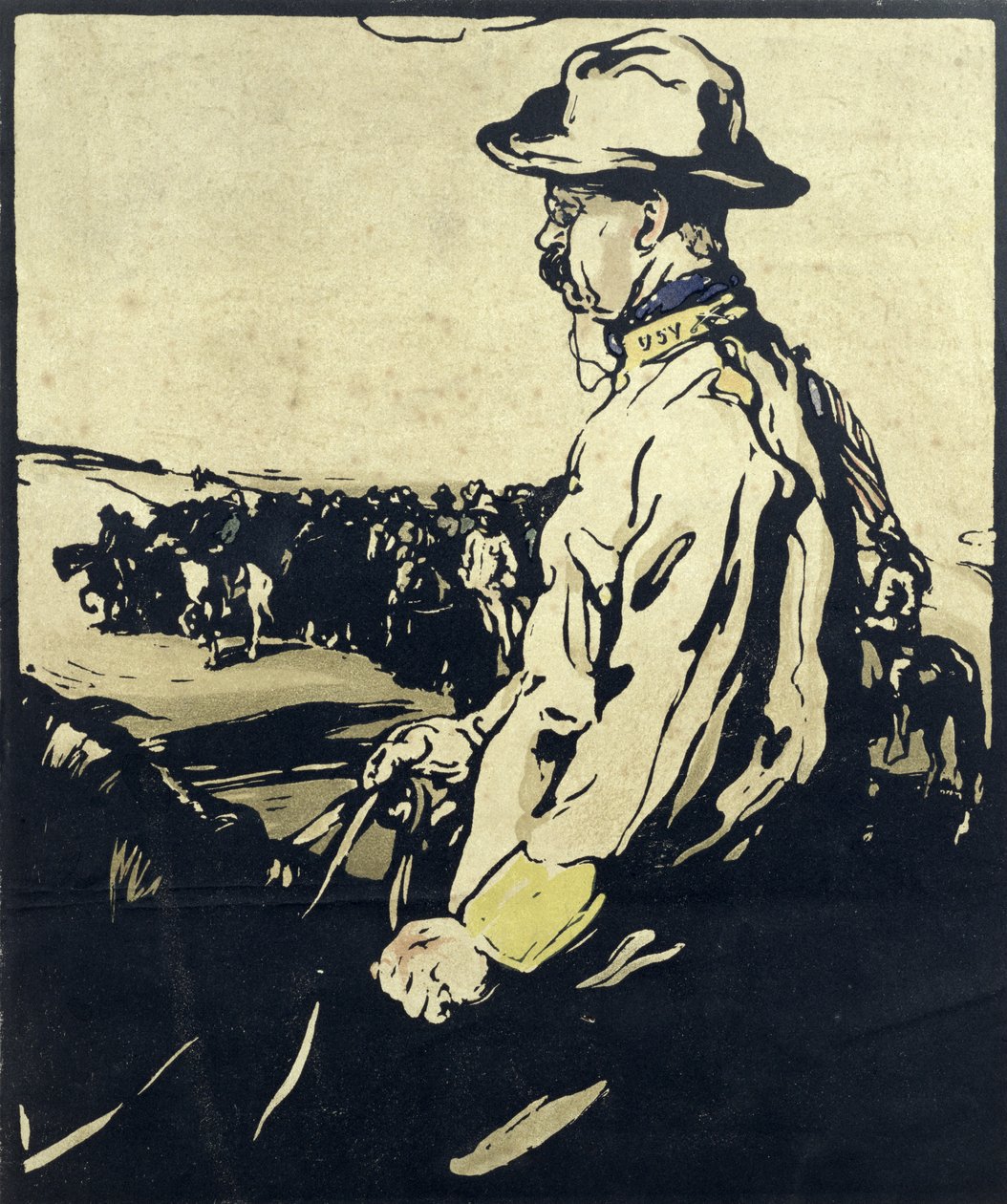 Presidente Theodore Roosevelt, ilustração de "Twelve Portraits", publicado em 1899 (bloco de madeira colorido à mão) de William Nicholson