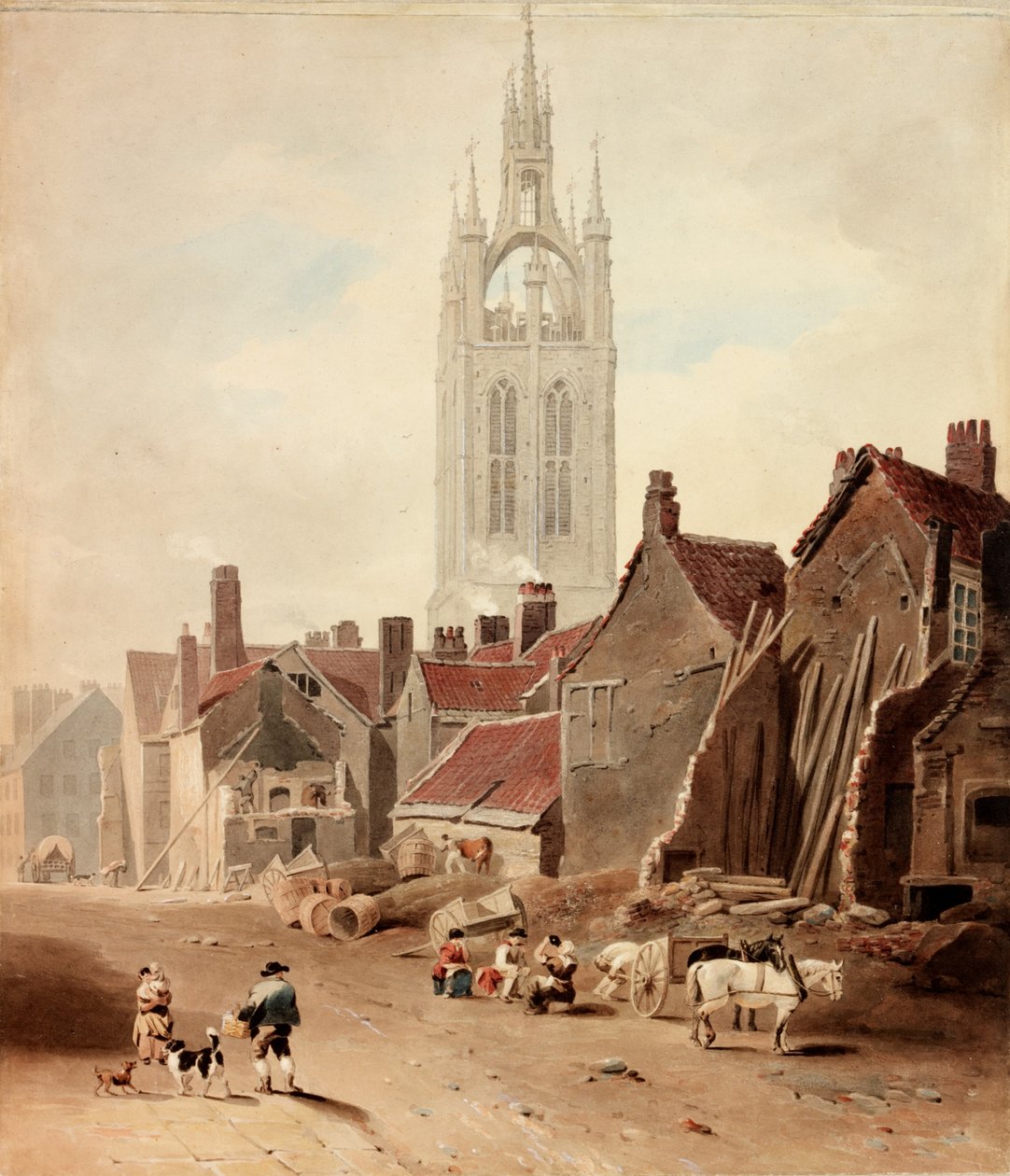 A demolição de casas no site da Collingwood Street, Newcastle upon Tyne (bodycolour) de William Nicholson