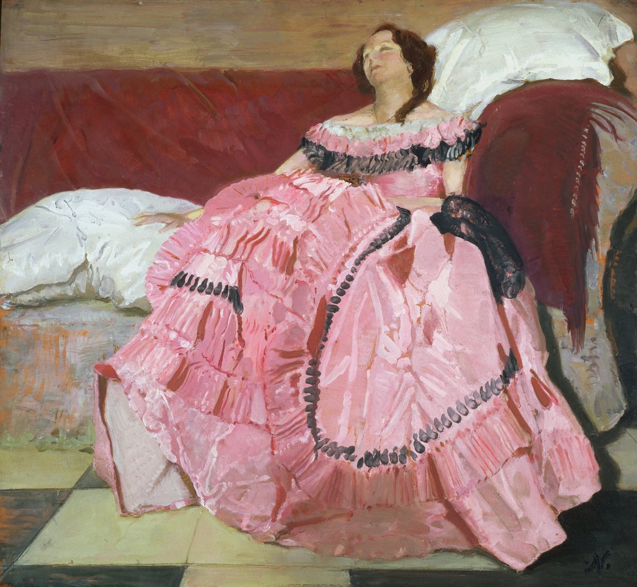 O Vestido Cor-de-Rosa (óleo sobre painel) de William Nicholson