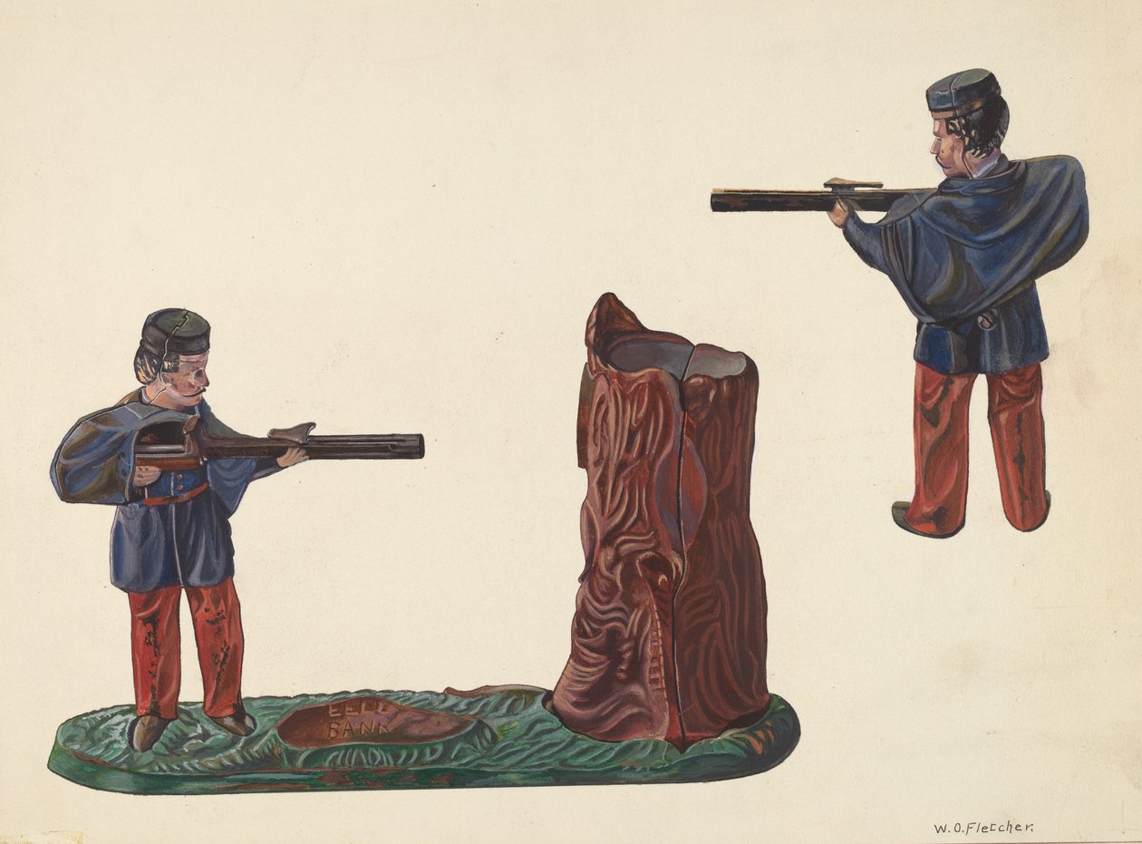 Civil War Soldier & Tree Trunk Bank, c. 1937. de William O. Fletcher