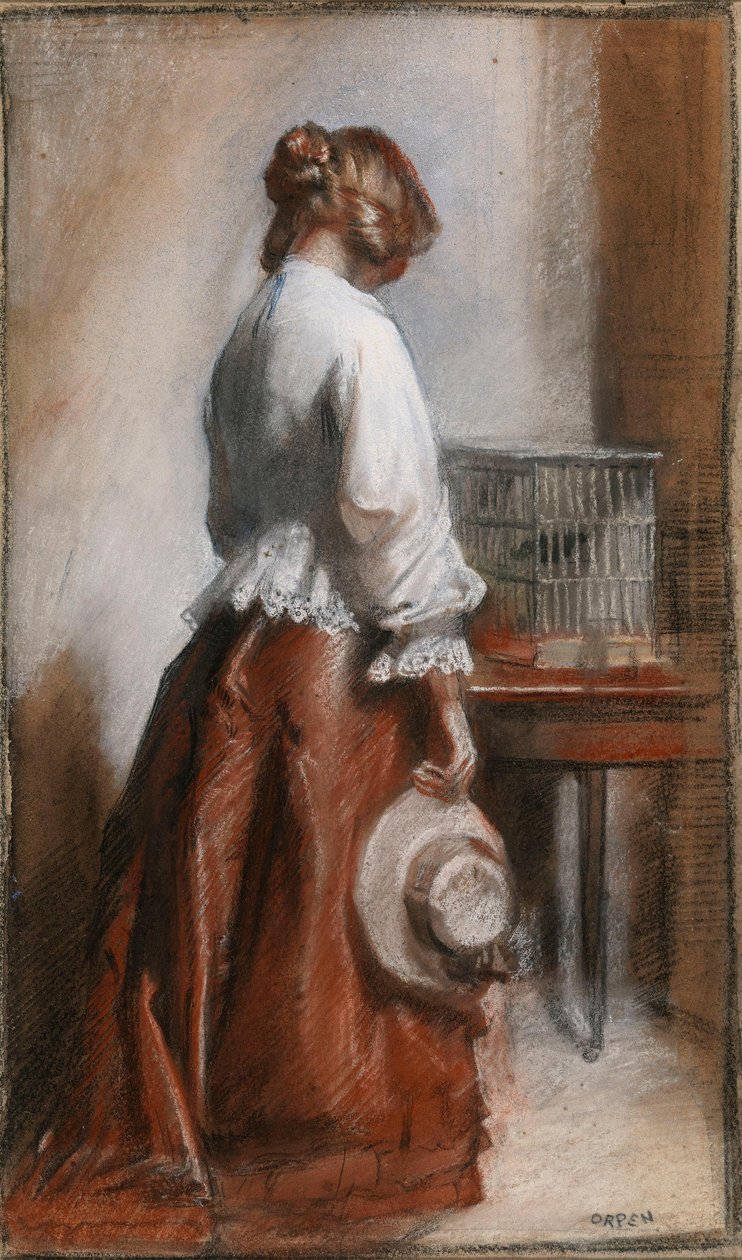 Dama com uma gaiola de pássaros de William Orpen