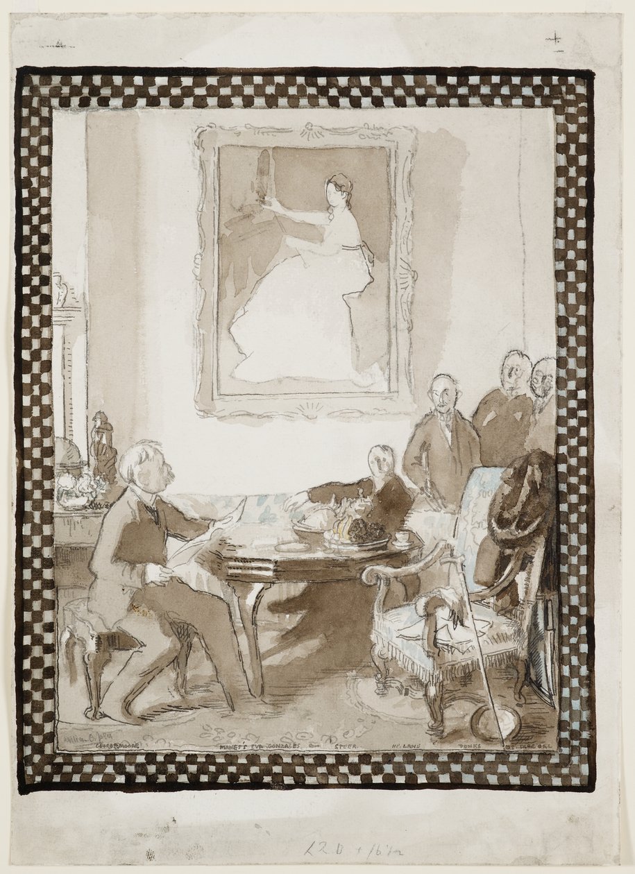 Estudo para a pintura a óleo "Homenagem a Manet", c.1906 (aguarela, tinta, giz e lápis sobre papel) (ver também 63015) de William Orpen