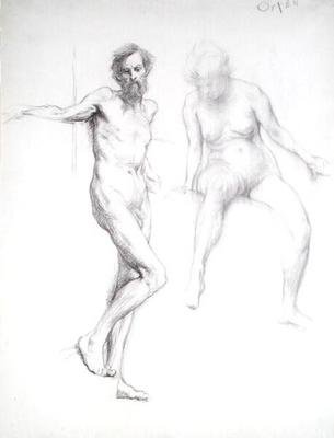 Estudo de um Homem e uma Mulher (lápis sobre papel) de William Orpen